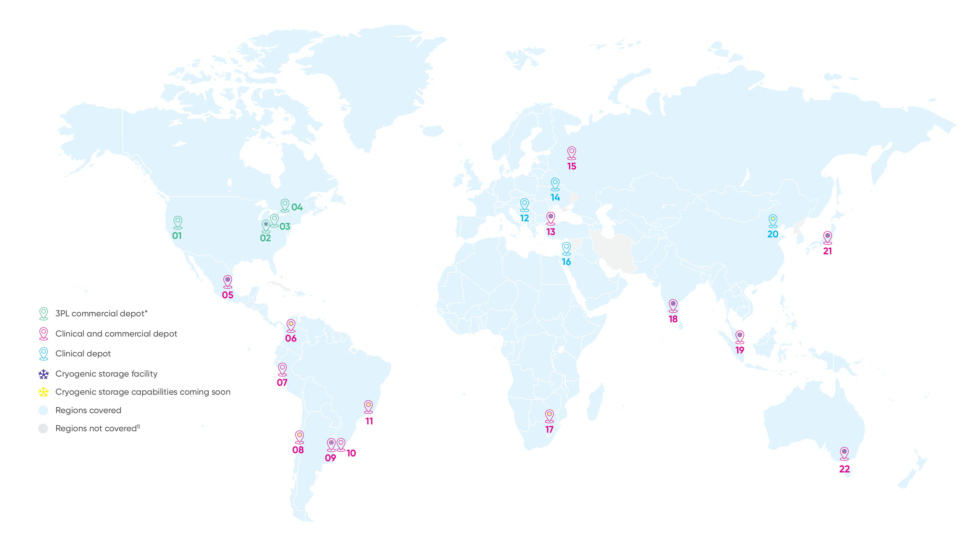 World Courier’s LN2 charging capability - global depot map